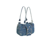 Fashion Retro Metal Five-pointed Star Decoration Denim Handbag For Women