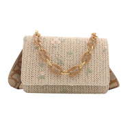 Women's Fashion Straw Small Square Bag Acrylic Chain